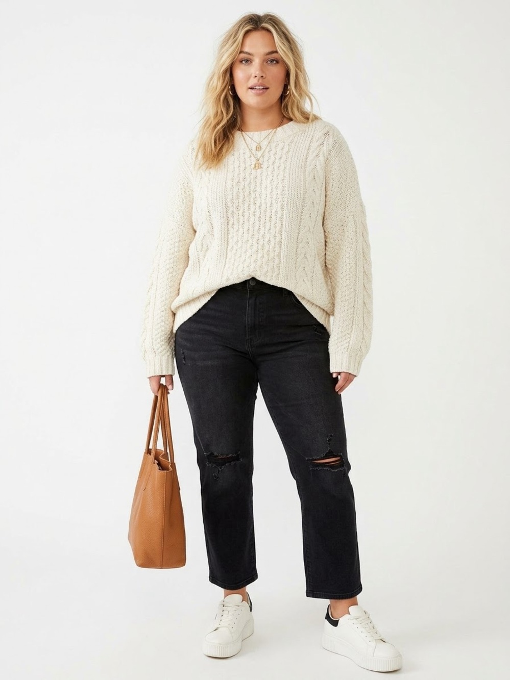Vintage Unbranded Shaker Chunky Cable Knit Sweater Cream Oversized